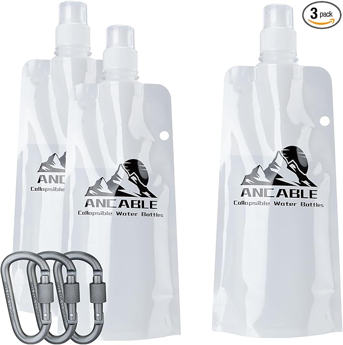 17oz Collapsible Water Bottles, 3-Pack Reusable Travel Foldable Water Bottles for Hiking Camping Running Bike, BPA-Free Water Bottle, White