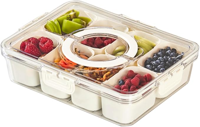 Snack Box Container, Portable Travel Charcuterie Board with Lid, Refrigerator Food Storage Box, Snack Organizer, Divided Storage Containers, chopped salad box (2 pack 8 Compartment)