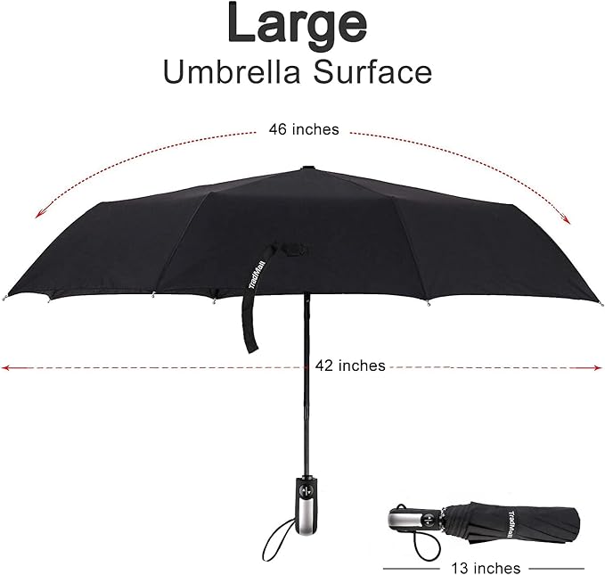 TradMall 4 Pack Travel Umbrella Windproof Portable 46 Inches Large Canopy Ergonomic Handle Auto Open & Close