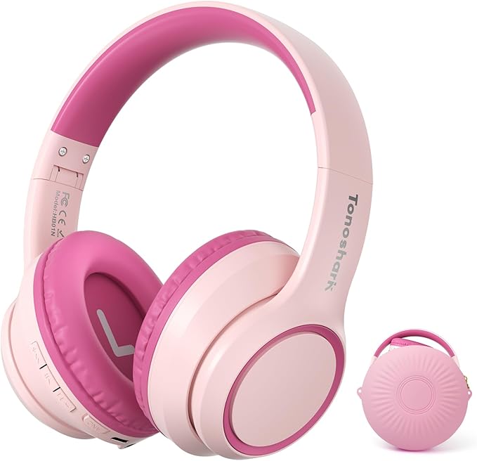 Kids Bluetooth Headphones with Active Noise Cancelling, Wireless Over-Ear Headphones for Boys Girls, Foldable, Adjustable, Safe Volume, 40H Playtime, Mic for School Travel(Pink)