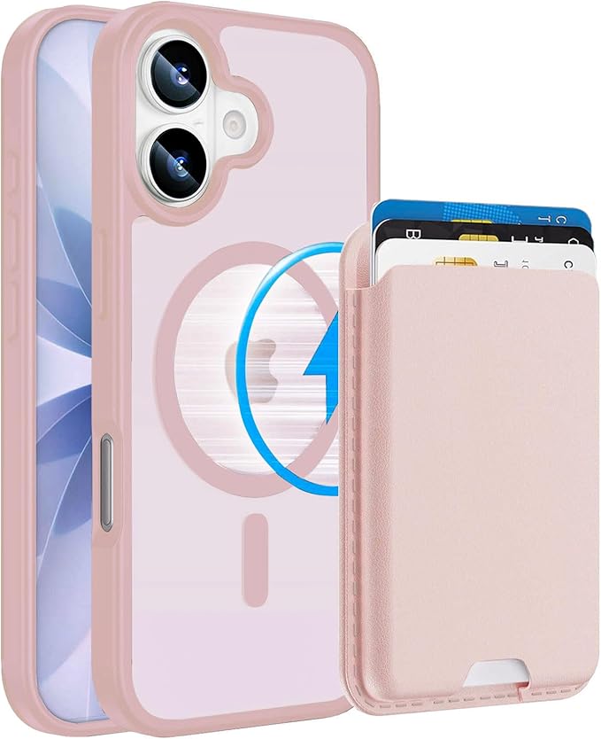 Ntwinro Magnetic for iPhone 17 Case (Compatible with MagSafe) with Detachable Wallet & Card Holder for 3 Cards [RFID Blocking] Military Grade Protective Slim Phone Cover, Pink