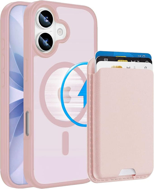 Ntwinro Magnetic for iPhone 17 Case (Compatible with MagSafe) with Detachable Wallet & Card Holder for 3 Cards [RFID Blocking] Military Grade Protective Slim Phone Cover, Pink