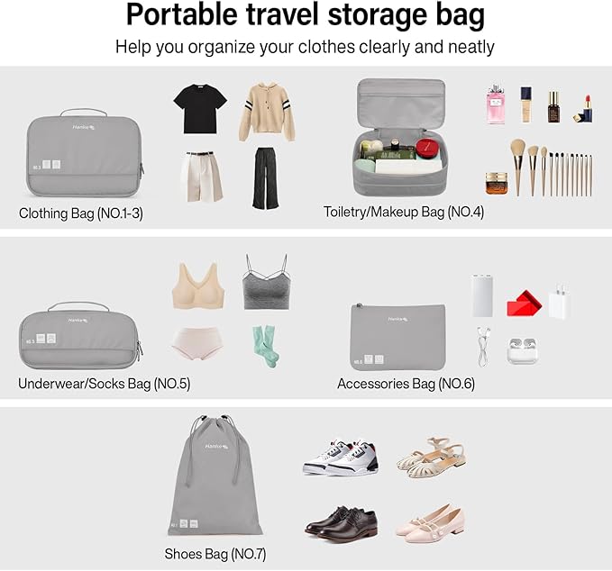 Packing Cubes for Travel, Hanke 7 Set Packing Cubes with Double Zipper,Compression Travel Bags Expandable Design,Durable Packing Organizers for Suitcase Backpack and Carry-On