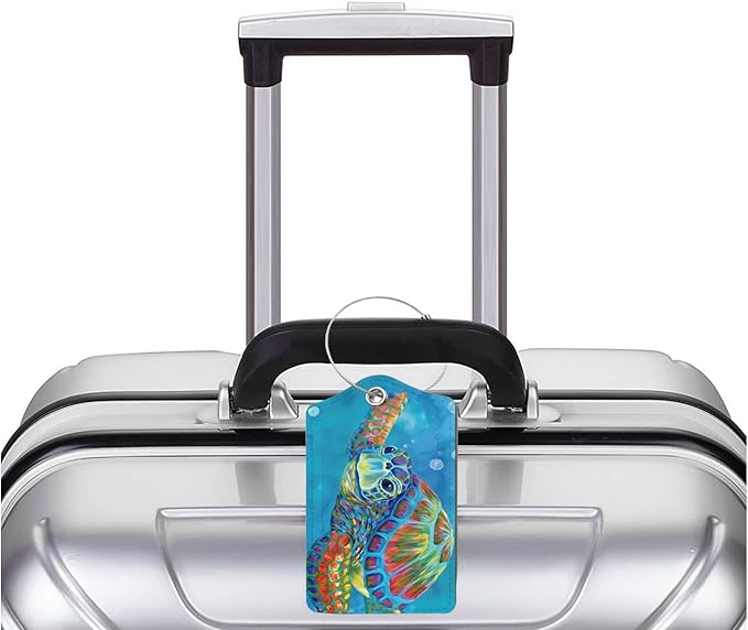 2 Pack Luggage Tag for Suitcase, Cute Unique Leather Bag Tags Identifiers Privacy Cover ID Label with Durable Steel Loop for Women Men Kids Girls Travel，TurtleA