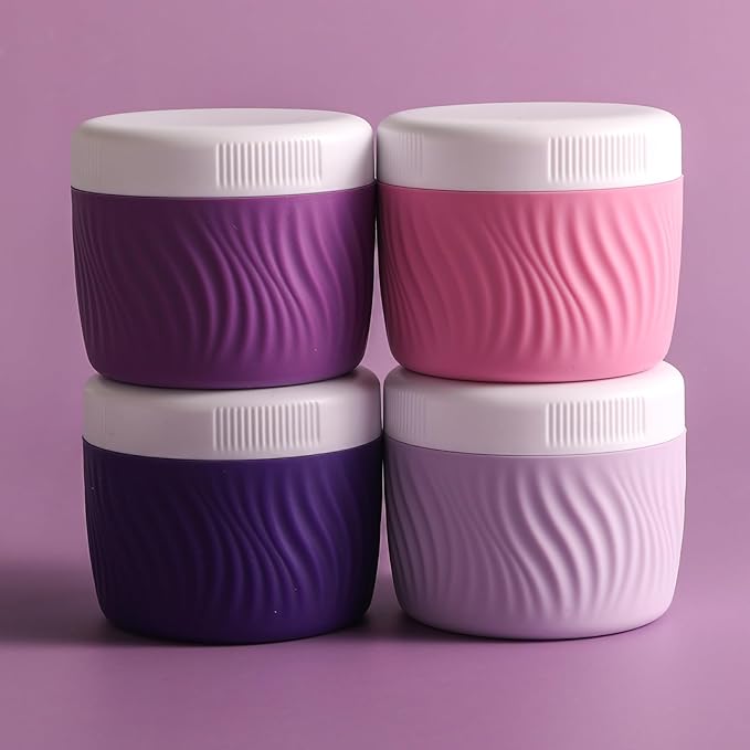 Travel Containers for Toiletries, Silicone Cream Jars BPA-Free, TSA Approved 3oz Travel Size Containers, Leak-proof Portable Size Silicone Jars with Lid for Face Hand Body Cream (4 Pack)