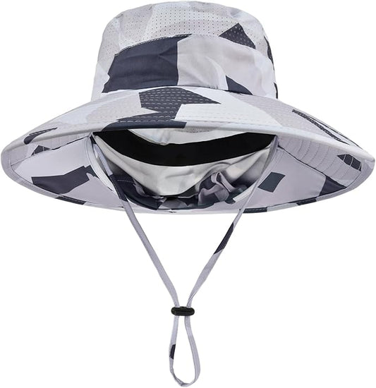Sun Hats for Men Women Fishing Hat UPF 50+ Breathable Wide Brim Bucket Hats Summer UV Protection Safari Hat with Neck Flap