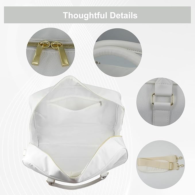 Travel Duffle Bag for Women & Men - Weekender Overnight Bag, Large Carry-On Gym Bag, Sports Duffel, Hospital Bag, Yoga Tote,Work Bag & Trolley Sleeve (White)