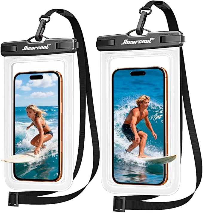 Hiearcool Waterproof Phone Pouch, Waterproof Phone Case with Crossbody Lanyard Compatible for iPhone 17 16 15 14 13 Pro Max Up to 8.3", Cellphone Dry Bag Travel Essentials for Beach -Clear-2Pack