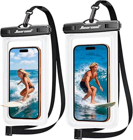 Hiearcool Waterproof Phone Pouch, Waterproof Phone Case with Crossbody Lanyard Compatible for iPhone 17 16 15 14 13 Pro Max Up to 8.3", Cellphone Dry Bag Travel Essentials for Beach -Clear-2Pack