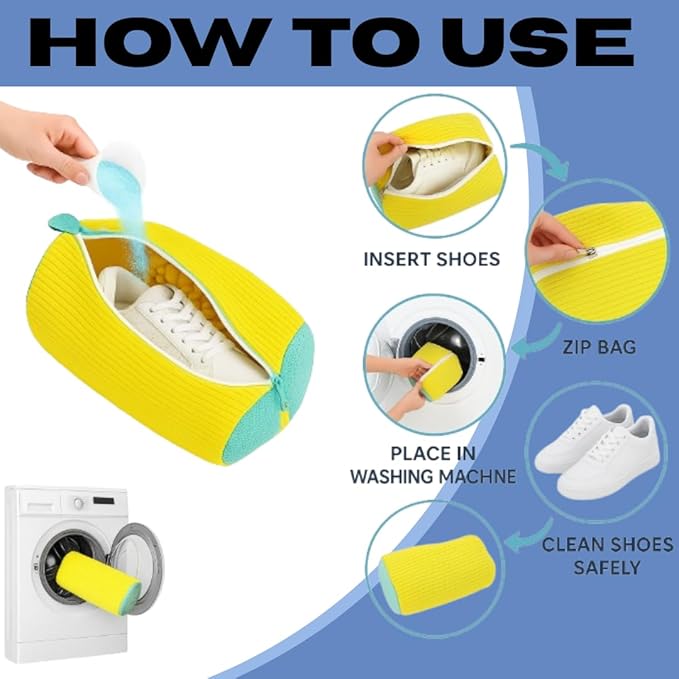 Sneaker Laundry Bags (2 Pack) – Padded Shoe Washing Bags for Washing Machine, Zippered & Reusable
