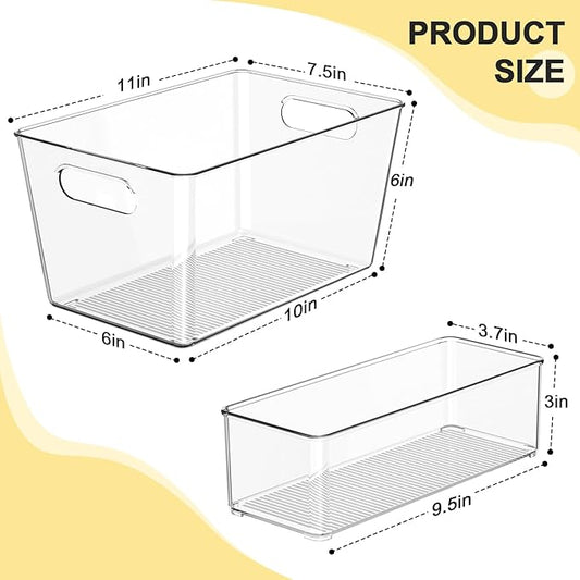 Joymeezo Set of 4 Clear Plastic Storage Bins, 2 Large +2 Small Pantry Organizers and Storage Containers for Kitchen Organization, Home Storage Essentials for Cabinet, Office, Garage, Freezer& Bathroom