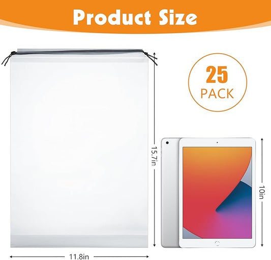 25 Pack Shoe Bags for Travel, 15.7" x 11.8" Large Clear Travel Shoe Bag Vacation Essentials Cruise Essentials Portable Drawstring Packing for Men & Women