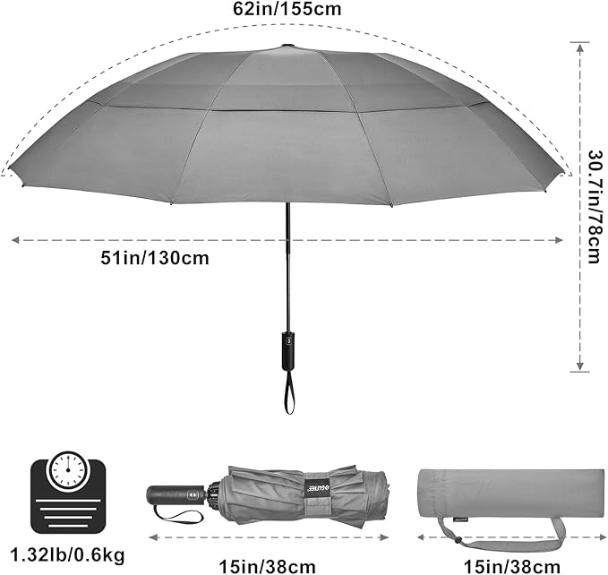 G4Free 42/46/54/62 Inch Large Golf Umbrella Compact Reverse Travel Umbrella 10 Ribs Windproof for Rain Double Canopy Automatic Open Close
