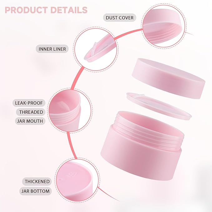 Travel Containers for Creams, Plastic Refillable Mini Lotion Jars with Lids for Toiletries, Leak Proof Small Travel Cream Jars for Face Cosmetic Makeup Beauty Products Sample (50g, 4Pack, Black Pink)