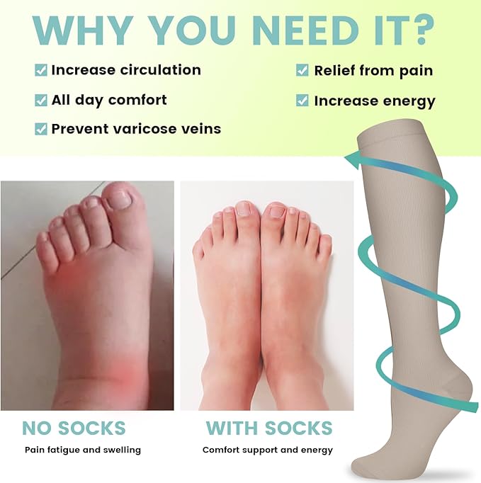 Copper Compression Socks 15-20 mmHg for Men & Women 8 Pairs – Circulation Support for Nurses, Travel, Running, Hiking, Soccer