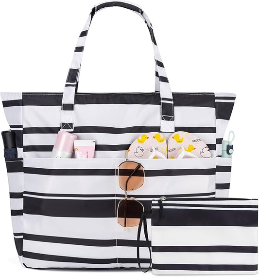 KABAQOO Extra Large Beach Bag Waterproof Sandproof Women Beach Tote with Zipper & Wet Compartment for Pool Gym Grocery Travel