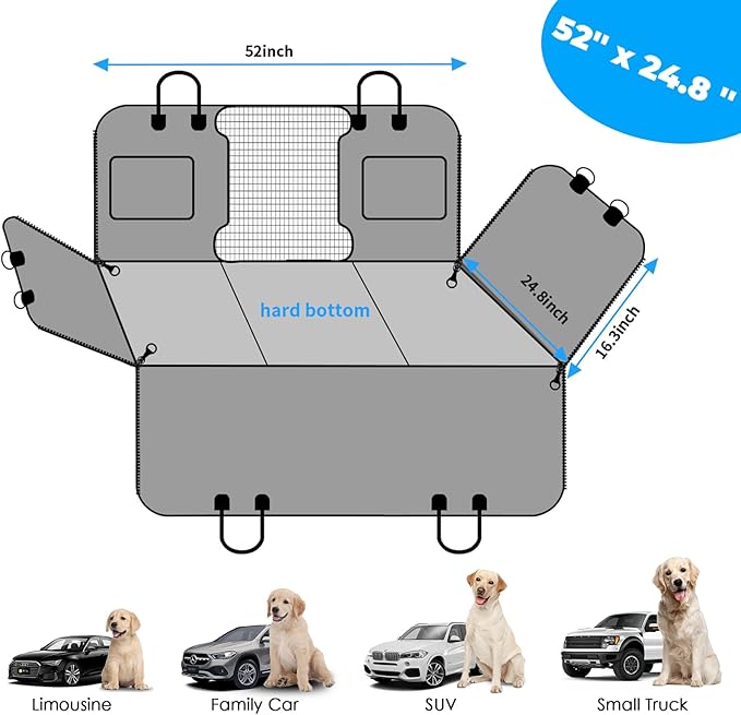 URPOWER Back Seat Extender for Dogs - Hard Bottom Dog Car Seat Cover Holds 400 lbs, Waterproof Dog Hammock Dogs Bed for Cars, SUVs & Small Trucks, Pet Backseat Protector with Mesh Window & Large Space