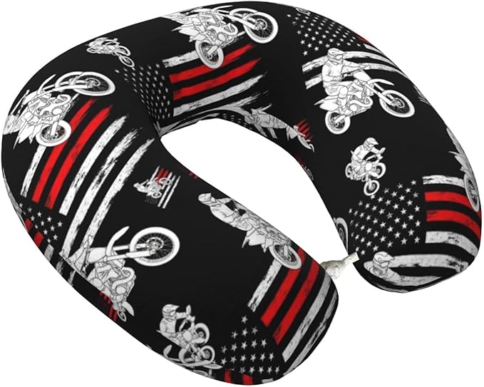 Travel Pillow for Men Women, Washable Relax U Shaped Neck Pillows for Car Head Pain Relief Sleeping Motorcycle Dirt Bike American Thin Red Line Flag Black