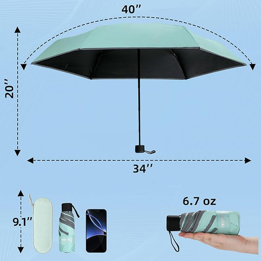 GAOYAING Mini Compact Travel Umbrella with Reflective Safety Stripes, Portable Folding Design with Case