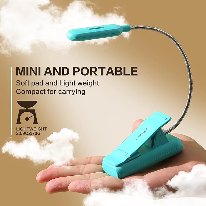 VAVOFO Clip On Book Light for Bed Kids, 7 LED Reading Light with 9-Level Warm Cool White Daylight, Eye Care Lamp with Power Indicator for Bookworms (Blue)