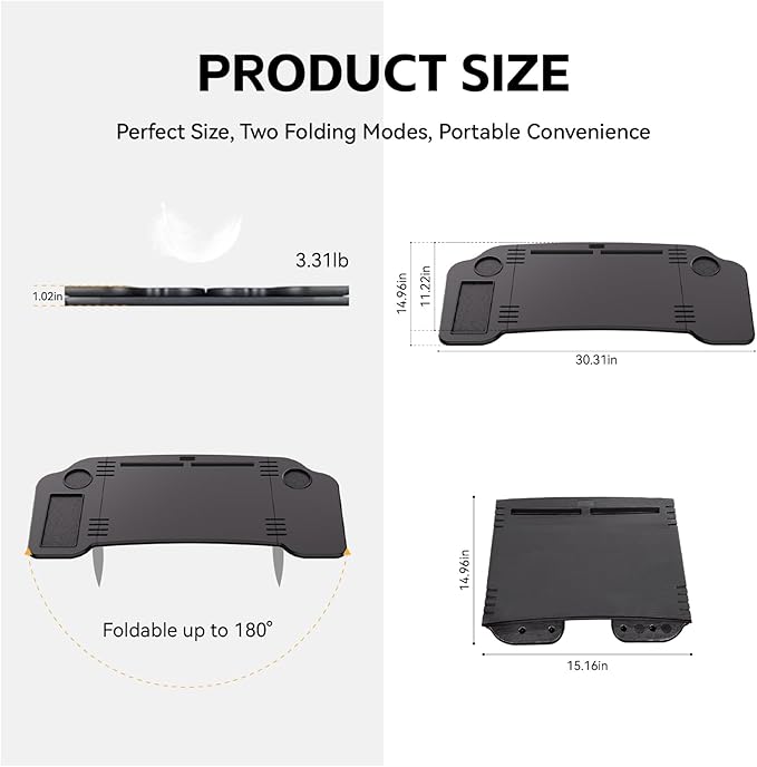 HOACHAN 2 in 1 Car Desk Steering Wheel Tray, Foldable Car Table Holder for Laptop Eating and Traveling, Upgraded Design
