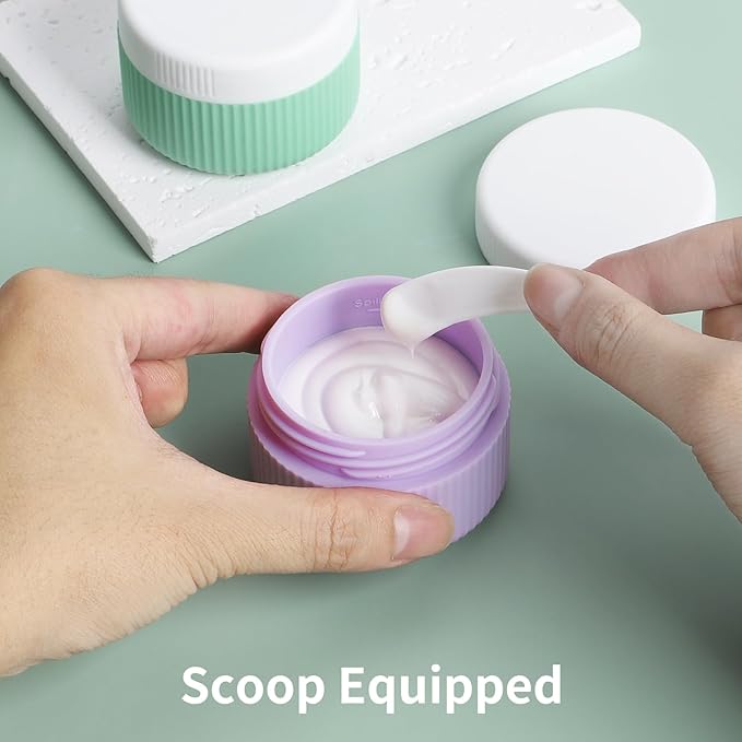 ME.FAN Travel Containers for Toiletries, TSA Approved 1.5 oz Silicone Cream Jars, Leak-proof Journey Containers, Trip Accessories with Lid for Cosmetic Face Hand 4 Pack White Lid - Bright