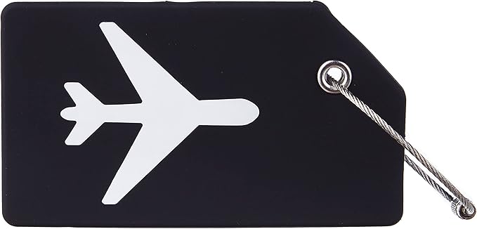 Gostwo 2 Pack Silicone Luggage Tags for Suitcases, 26 Initial Letter Baggage Labels Handbag School Bag Suitcase Instrument Tag with Stainless Steel Loop(Black)(Airplane)