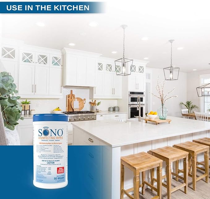 SONO Disinfecting Wipes - Alcohol-Free, No Bleach, Medical-Grade I Multi-Surface Cleaning for Home, School, Office, Hospital, Gym I Gentle on Electronic Devices I Everyday Use I 80 CT