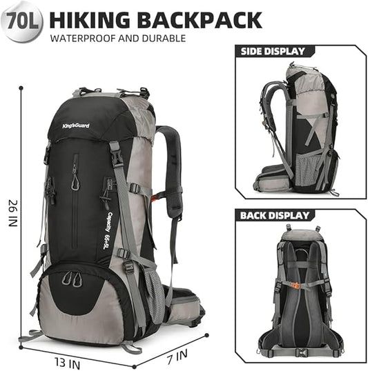 King'sGuard 70L Hiking Backpack with Rain Cover Lightweight Waterproof Travel Camping Backpack Large Backpacking Pack