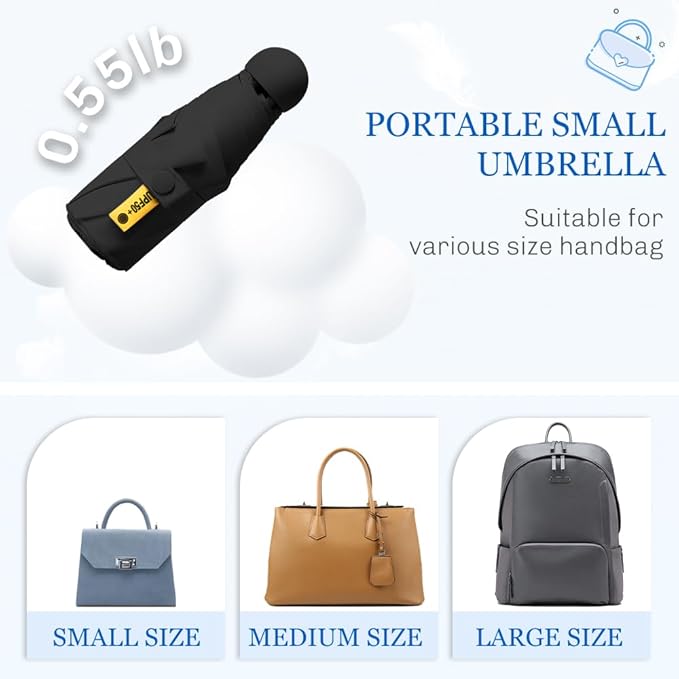 TOPSAIL Mini Umbrella Compact for Travel, UV Sun Protection(UPF50+), Waterproof for Light Rain, Suitable for Women & Kids With a Case, Manual 6k Folding Small Pocket Size Ufor Backpack/Purse