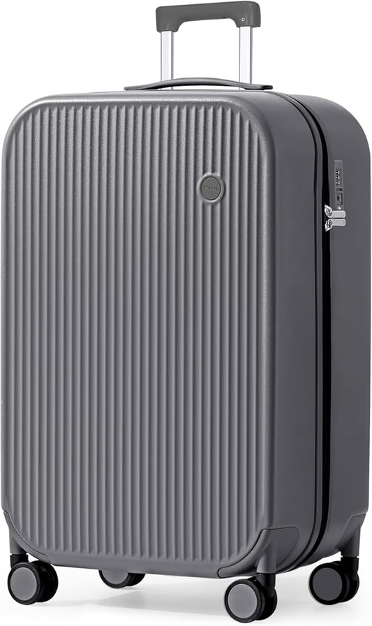mixi 26 Inch Large Checked Luggage PC Hardshell Suitcases with Wheels for Travel Woman Men, Rock Gray