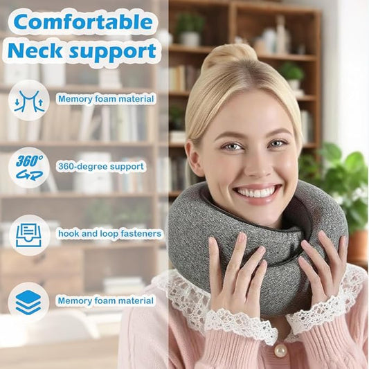 Travel Neck Pillow for Airplane, Memory Foam Travel Neck Pillow, Adults turtle neck pillow Ergonomic Support for Airplane Car Home Office Sleep, Packable Compact Portable Adults Turtle Pillows (Grey)