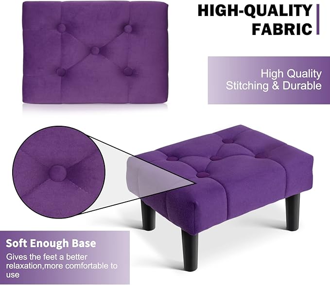 HOUCHICS Small Footstool Ottoman, Velvet Wooden Foot Stool Ottoman with Wood Legs, Sofa Footrest Extra Seating for Living Room Entryway Office(Purple 1PACK)