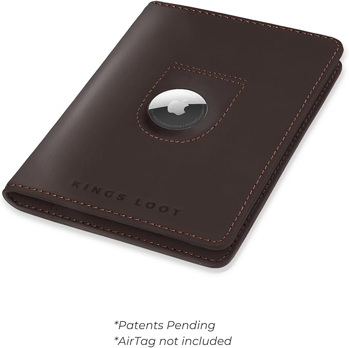 Kings Loot Passport Holder Wallet – RFID Blocking Leather Travel Wallet with Built-in Airtag Holder – Holds 1-6 Cards & Passport – Easy Pull Tab – Slim & Stylish Wallets (Truffle)