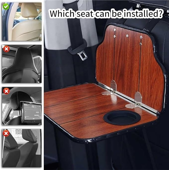 Folding Wood Car Back Seat Food Tray Table, Multi-Functional Car Seat desk for Eating, Working, Writing, Traveling(Brown)