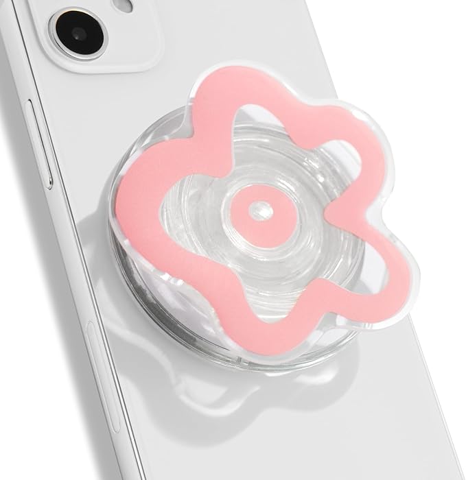 OnTheGrip Cute Transparent Daisy Flower Shape Design Mobile Phone Grip Compatible with Magsafe Multi Functional Collapsible Stand Holder for Smartphone Tablet Cell Phone Accessory (Pink)