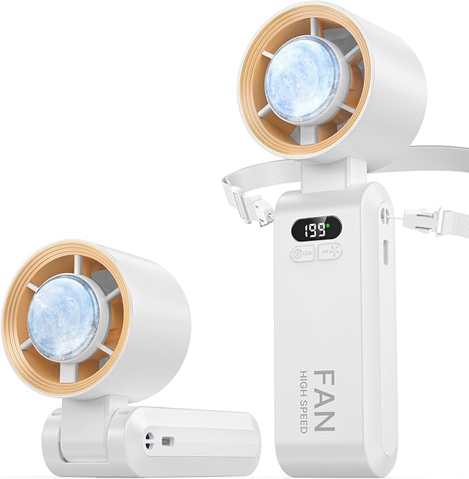 Kimguard 2 Pack Handheld Portable Turbo Fan with Ice Cooler, Speed (1-199) 5500mAh*2 Rechargeable Personal Fan,[20H Cooling Time] Mini Yet Powerful, Small Pocket Fans for Travel/Outdoor/Office, White