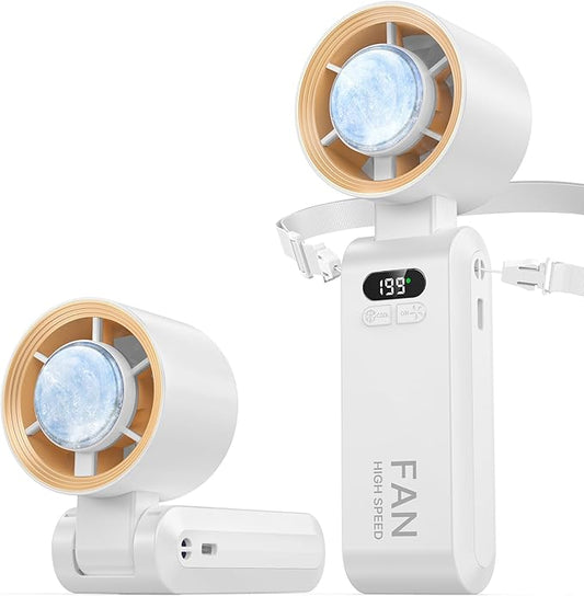 Kimguard 2 Pack Handheld Portable Turbo Fan with Ice Cooler, Speed (1-199) 5500mAh*2 Rechargeable Personal Fan,[20H Cooling Time] Mini Yet Powerful, Small Pocket Fans for Travel/Outdoor/Office, White