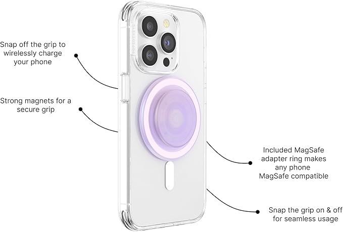 PopSockets Phone Grip for MagSafe with Kickstand, Magnetic Stand, Swappable Top, Secure Hold for iPhone MagSafe Cases, Phone & Tablet Grip - Clear Opalescent