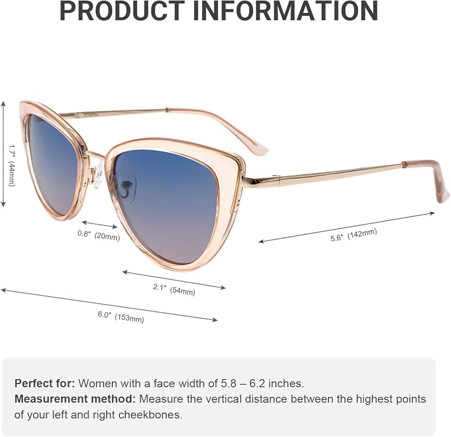 FAA'N Retro Big Frame Cat Eye Polarized Sunglasses Women with Spring Hinge