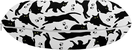 Ambesonne Cat Travel Pillow Neck Rest, Cats Yellow Eyes in Different Positions Paw Traces Playful Feline Animal, Memory Foam Traveling Accessory for Airplane and Car, 12", Black Charcoal