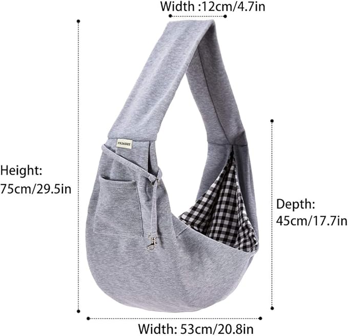 FDJASGY Small Pet Sling Carrier-Hands Free Reversible Pet Papoose Bag Tote Bag with a Pocket Safety Belt Dog Cat for Outdoor Travel Charcoal Gray
