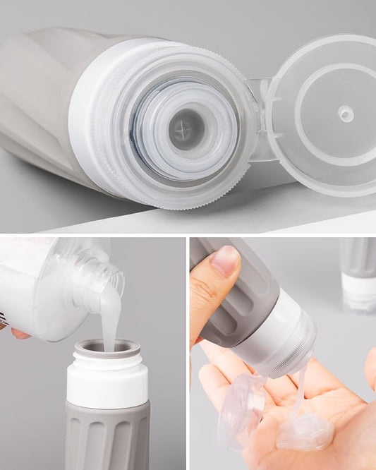 Travel Bottles for Toiletries 8 Pack, Travel Size Toiletries, Tsa Approved Travel Size Containers 3oz, with Travel Essentials Clear Bag, Leak Proof Silicone Squeezable Creams Jars