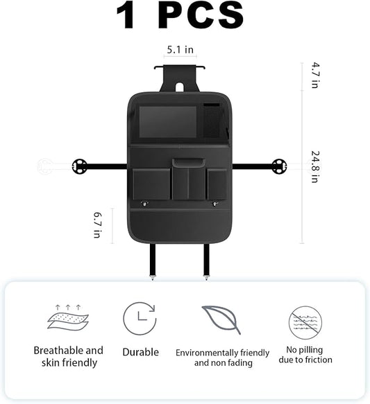 Car Seat Organizers,Multi-functional Back Seat Protectors, Storage Pouches, and Tray Holders (for Cars, Kids, Seat Back and Rear Seats) (Plain Black, 1 Pcs)