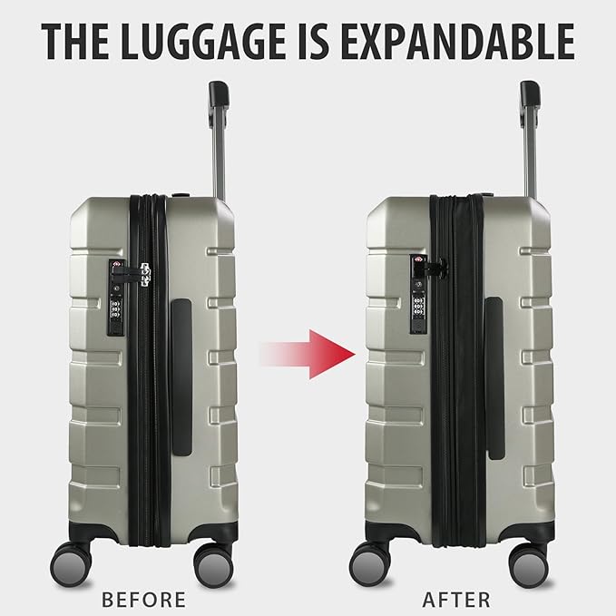 KROSER Hardside Expandable Carry On Luggage with Spinner Wheels & Built-in TSA Lock, Durable Suitcase Rolling Luggage with USB Port, Carry-On 20-Inch Champagne