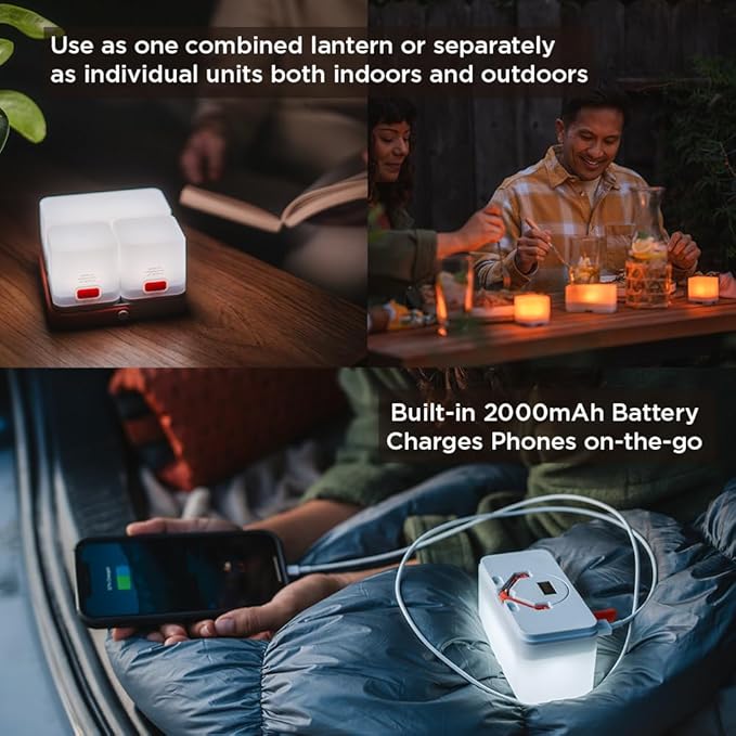 LuminAID Trio Solar Cube Lanterns with Phone Charger - LED Lamp for Camping, Hiking, and Travel - Emergency Light for Power Outages, Hurricane, Survival Kits