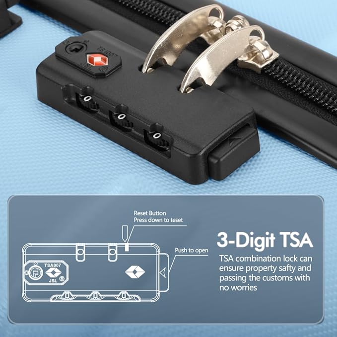 AnyZip Luggage Set 5 Piece PC ABS Hardshell Lightweight Suitcases for Travelling with 4 Universal Wheels TSA Lock Carry on Suitcase Light Blue