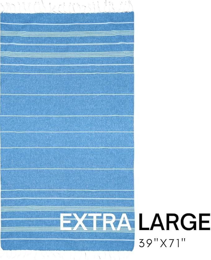 BAY LAUREL Turkish Beach Towel with Travel Bag 39 x 71 Quick Dry Sand Free Lightweight Large Oversized Towels Light - Pack of 4 (Pack of 4 - Denim Blue)