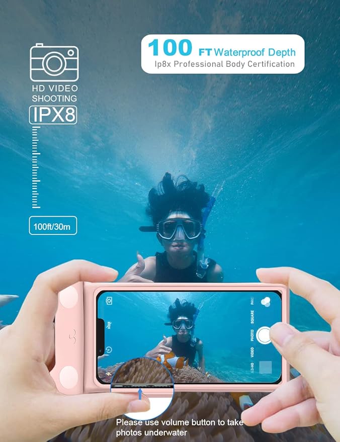 wellhouse Waterproof Phone Pouch, Waterproof Phone Case for iPhone 16 15 14 13 12 Pro Max XS Samsung, IPX8 3D Cellphone Dry Bag Beach Essentials (2 Pack - Meow Pink & Blue7.0, 7 inch)