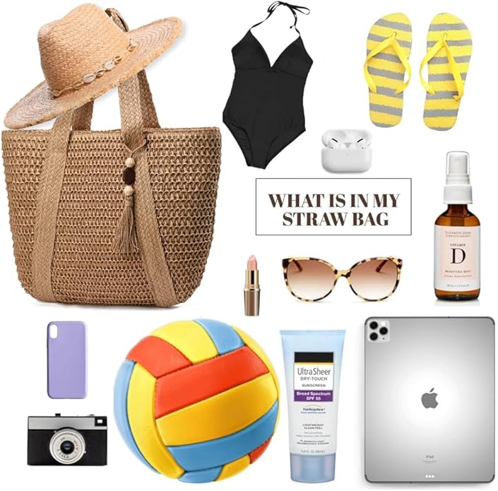Straw Beach Bags for Women Woven Beach Tote Bag Casual Boho Large Shoulder Handbags Purse for Vacation Holiday